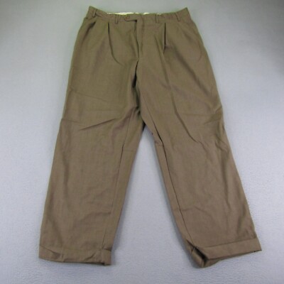 Canali Dress Pants Mens 36x28 Brown Slacks Trousers Pleated Cuffed Wool Italy ^
