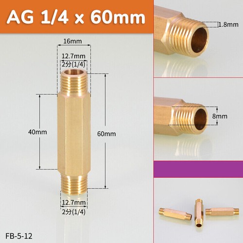 Male to Male Brass Hexagon Nipple Connector Adapter 1/8" 1/4" 3/8" 1/2" BSP - Picture 4 of 12