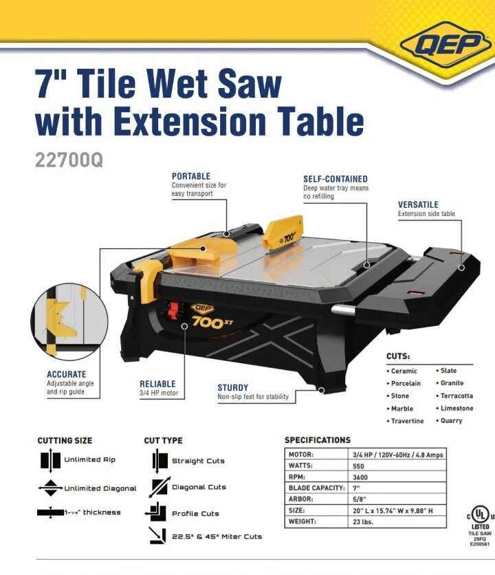 Qep 22700q 700xt wet tile saw with table extension deals