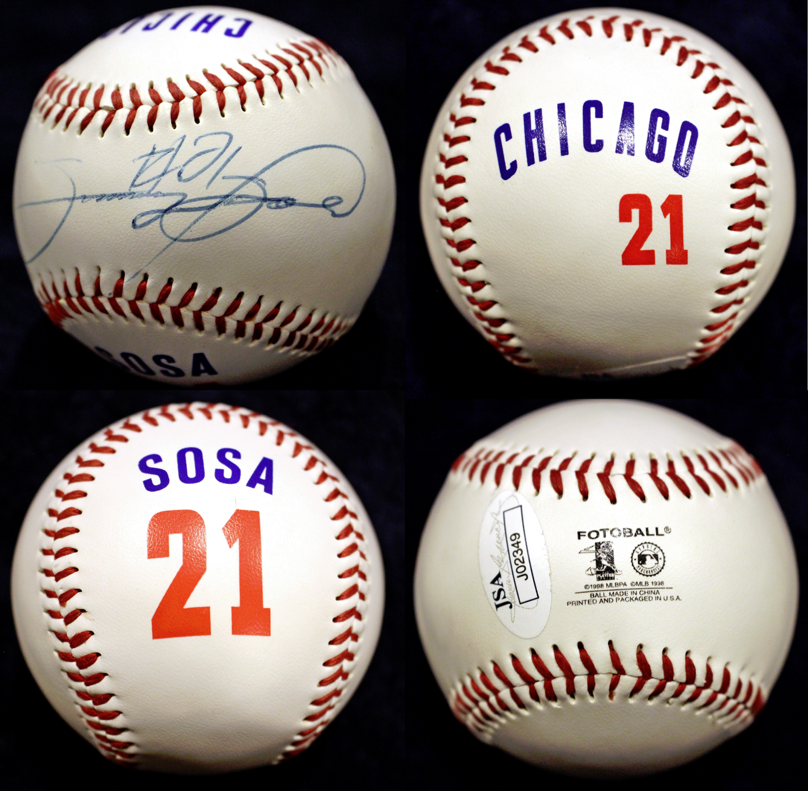 Sammy Sosa Autographed Signed Chicago Cubs #21 BASEBALL 1998 FOTOBALL JSA COA 