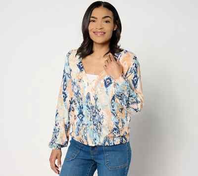 Denim & Co. Canyon Retreat V-Neck Button-Front Cardigan-Dusk Blue-2X A644582