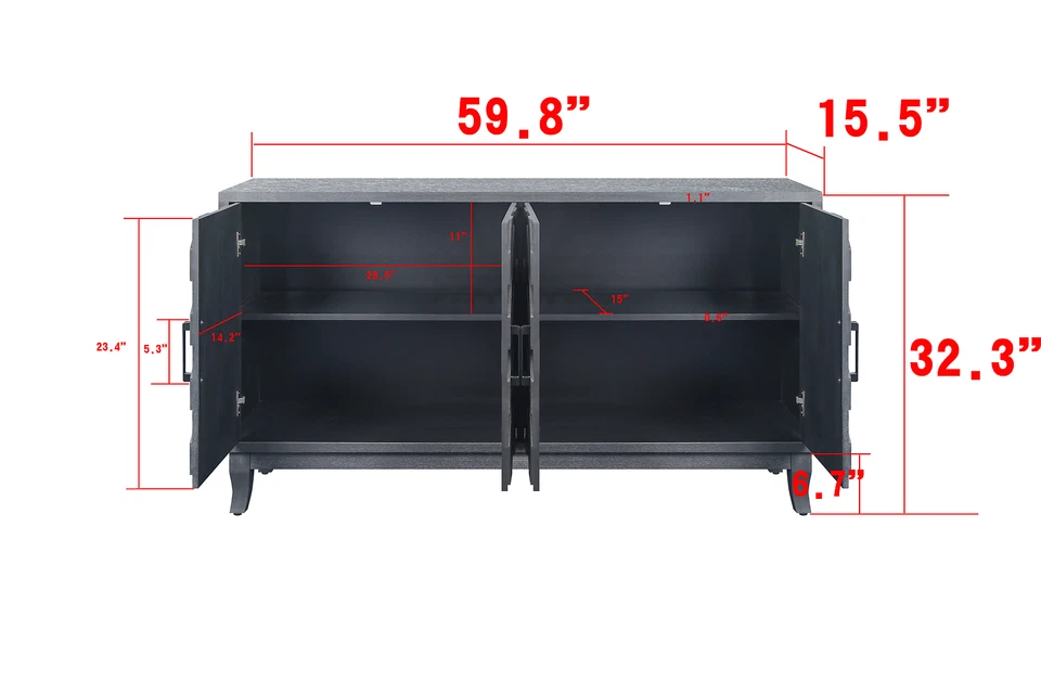 Accent Storage Cabinet w/4 Doors and Adjustable Shelves Sideboard Buffet Cabinet - Image 3 of 4