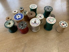 Vintage Thread Wood Spool Sewing Lot Mixed Brands (Set of 15)