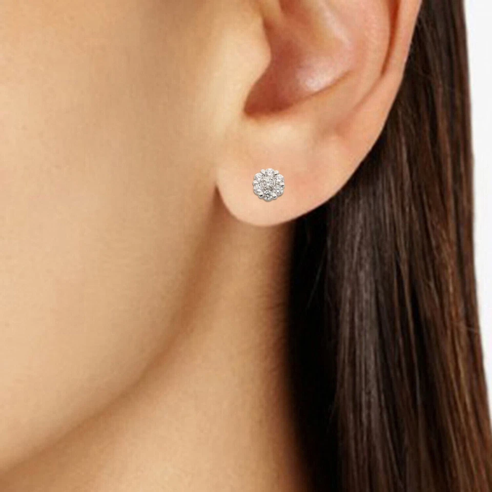 4Ct Round Brilliant Cut Zirconia Floral Style Halo Stud Earrings in 925 Silver - Image 2 of 4
