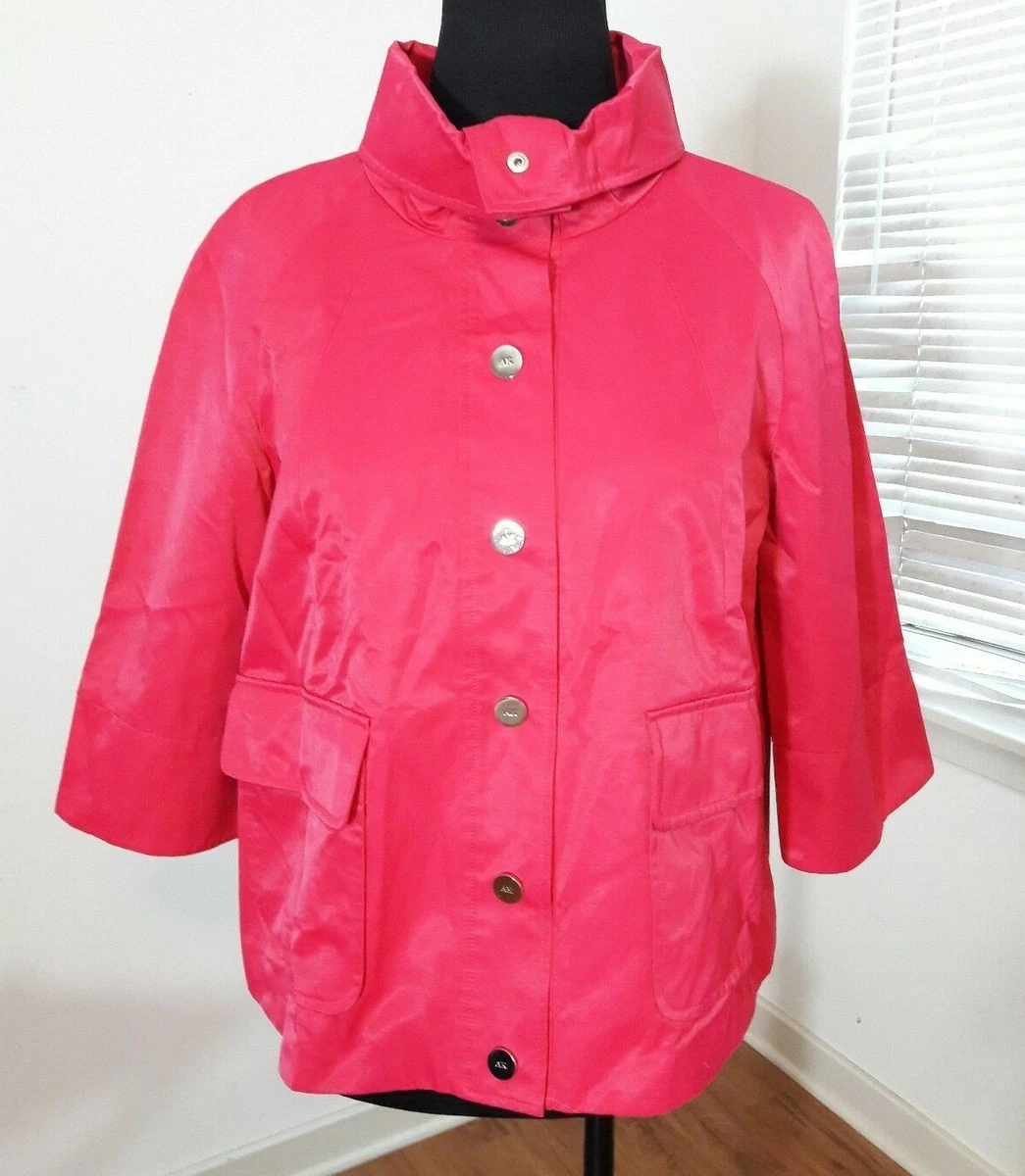 Anne Klein Raincoat Women s Size Medium Pink Nylon Snap Button