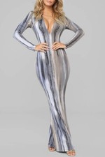 Striped Print Grey Maxi Dress