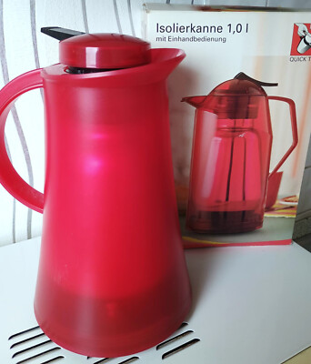 QUICK TIP Isolierkanne 1L mit Einhandbedienung Hot & Cold Thermokanne Rot Neu