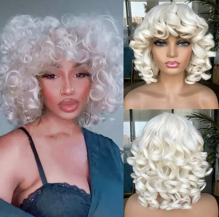 Short Curly Party Girl Hair (Black & Platinum)'s Code & Price