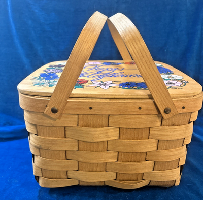 Basketville Handwoven Hand-painted Texas Wildflowers Picnic Basket