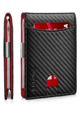 RUNBOX Black & Red  Wallet for Men Slim 11 Crediy Card Holder Leather Money NIB