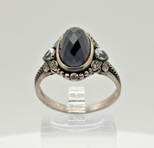 VTG 1940's .925 Sterling Ornate Blk Onyx w/Accent Stone Ring Thailand ELEGANT