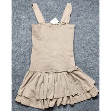American Eagle Tan Smocked Tiered Ruffle Mini Dress Cotton NWT Medium Party