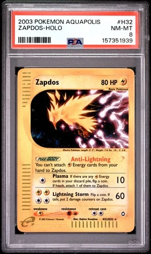 2003 POKEMON AQUAPOLIS #H32 ZAPDOS-HOLO PSA 8