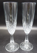 2 Ornate Cut Crystal Clear Champagne Flutes Anchor Hocking Canfield 8-18