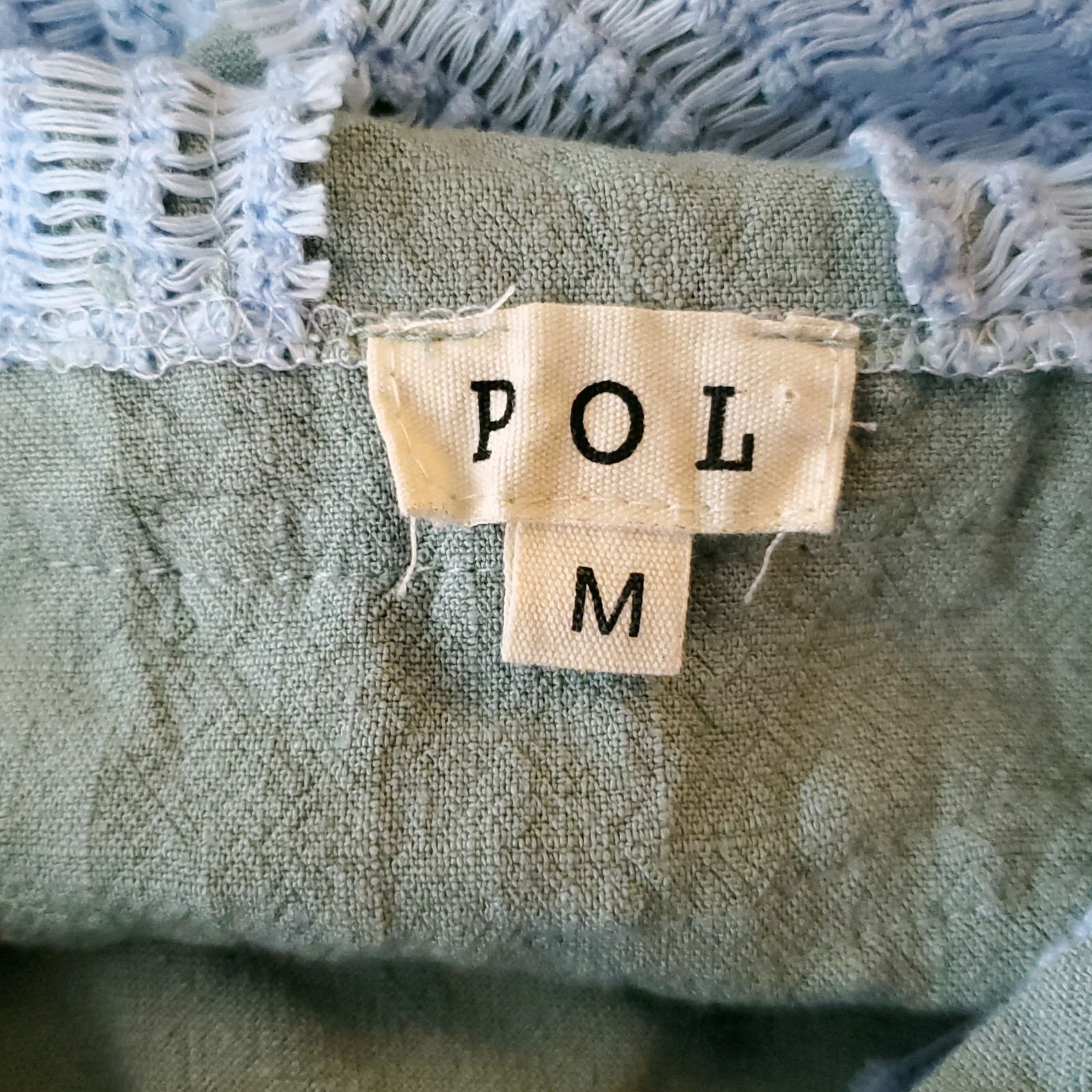 POL Open Knit Crochet Patchwork Jacket M Blue Gre… - image 4