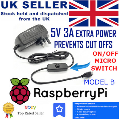 Raspberry Pi 3 Model B Micro USB Netz UK Wand Netzteil Ladegerät 5V 3A UK