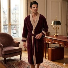 Vintage Christian Dior Monsieur Mens Vintage Velour Robe Plum Purple Cream OS