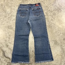 Vintage Bongo Jeans Womens 11 Blue Flare Y2K Distressed Raw Hem Raver 90s 2000s