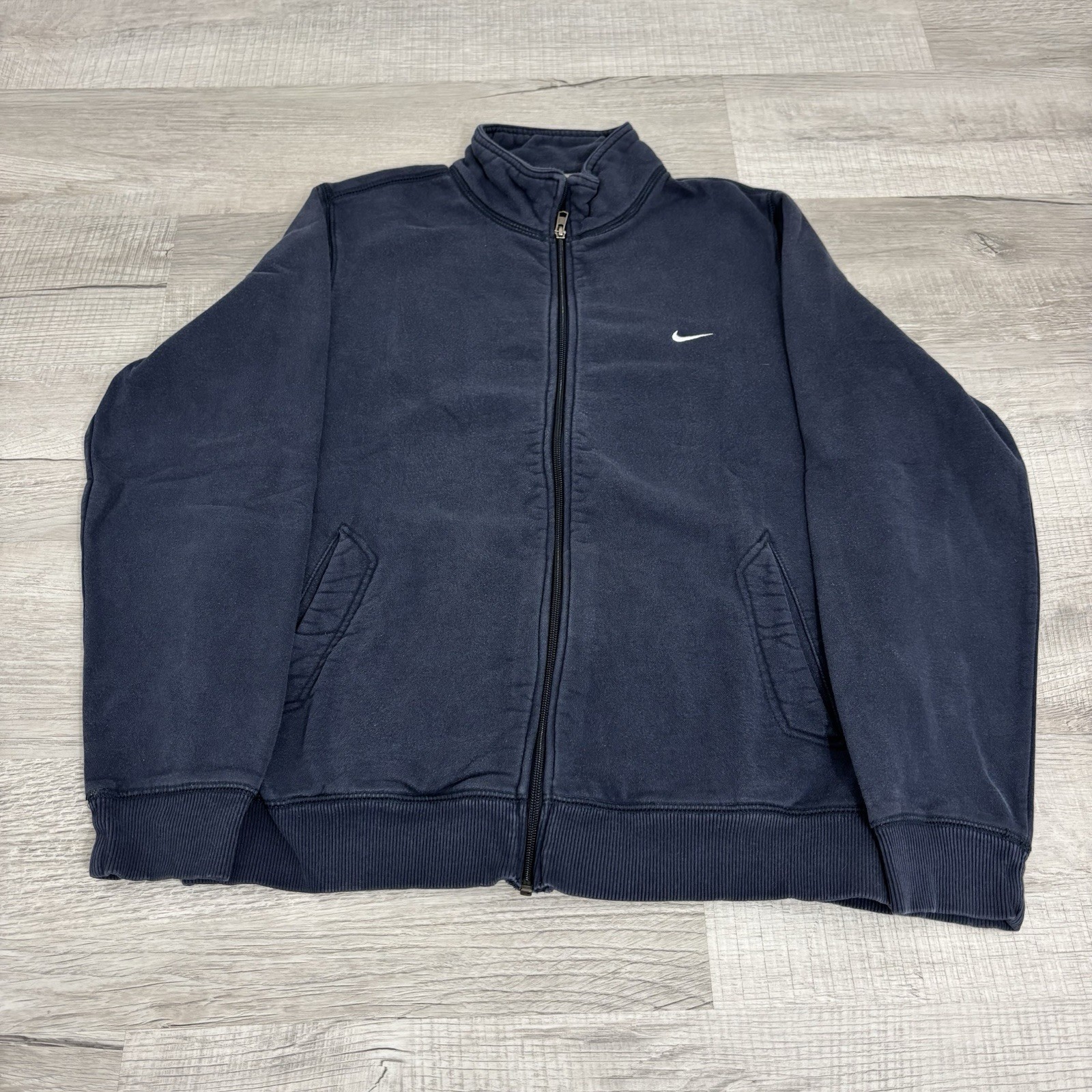 Y2K 2000s Nike Athletic Department Navy Blue Full Zip Up Sweater Mens Large
