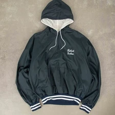 Vintage 80s Farmington Quarter Zip Hooded Varsity Bomber Jacket L Men's Blue 