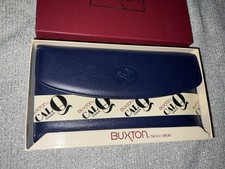 BUXTON Wallet Clutch CALQ Coin Purse Organizer Blue Soft Nappa Leather with Box