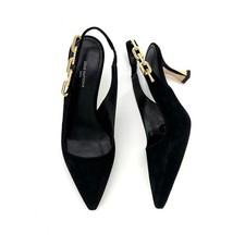 NEW Louis Vuitton Sparkle Slingback Chain Black Suede Kitten Heel Pumps 38