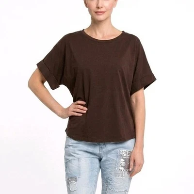 Damen Basic Shirt Größe 38 40 42 44 Italy T-Shirt Braun Jersey Tunika - Bild 1 von 4