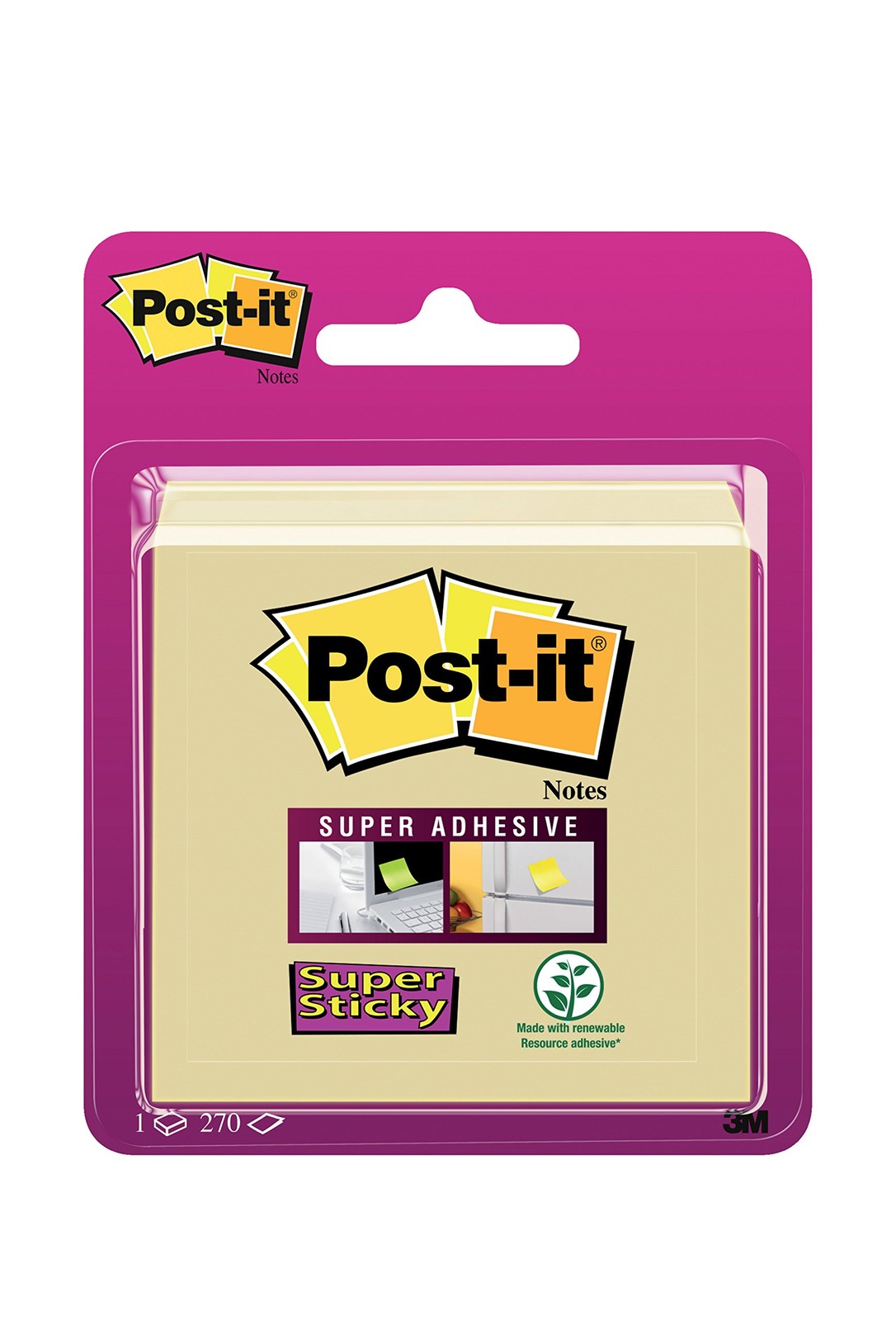 Post it Notes 76mm x 76mm Super Sticky Note Cube, Yellow (270 sheets) Canary yel
