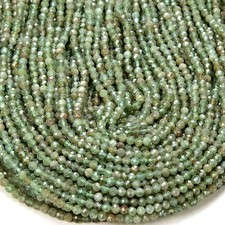 AA++ Green Apatite Micro Faceted Round Gemstone Beads Strand 12'' Craft Jewelry