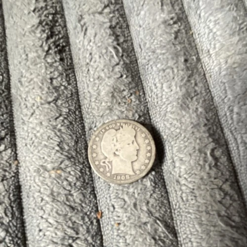 Barber Quarter 1908 Silver 25C New Orleans Mint Circulated US Coin