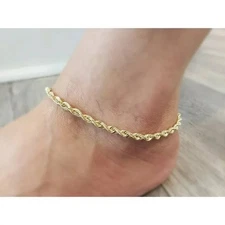 VFK 14K Yellow Gold Rope Link Women & Teens Anklet