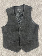 Marc Anthony Men's Size M Gray Plaid V-Neck Button Front Suit Vest Waistcoat