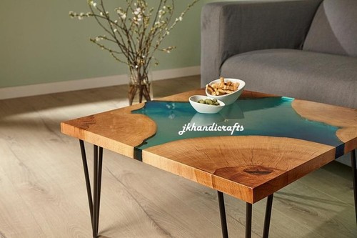 Handcrafted Live Edge Wood & blue Epoxy Resin River Table – Modern Rustic Table - Picture 8 of 8