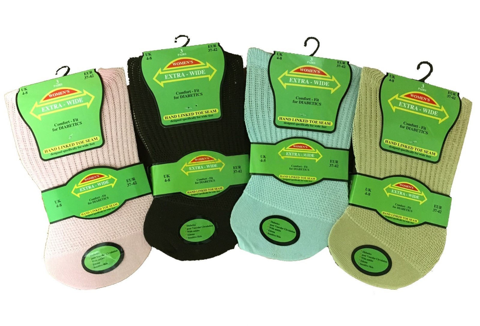 6 Pairs Ladies Diabetic Extra Wide Non Elastic with Hand Linked Toes Size 4-8