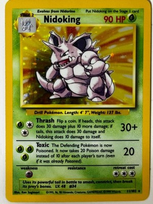 Nidoking 11/102 Holo Rare Base Set Unlimited Pokemon Lightly Played