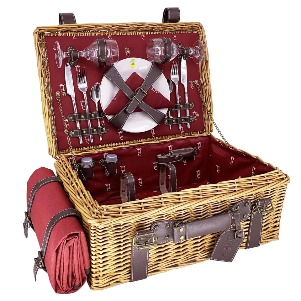 LES JARDINS DE LA COMTESSE Picknickkorb "Champs-Elysées" rot, für 2/4/6 Personen Handmade in Frankreich