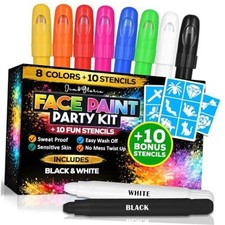 Face Paint Kit with Stencils, 8 Large Professional Face Painting Kit,