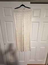 Mango Cream Wide-Leg Lace Overlay Trousers Women's Size 6 NWT