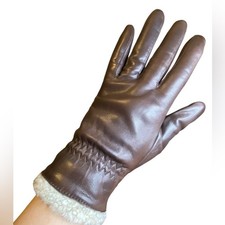 Fownes Brown leather faux Sherpa lightweight gloves Women s size 7