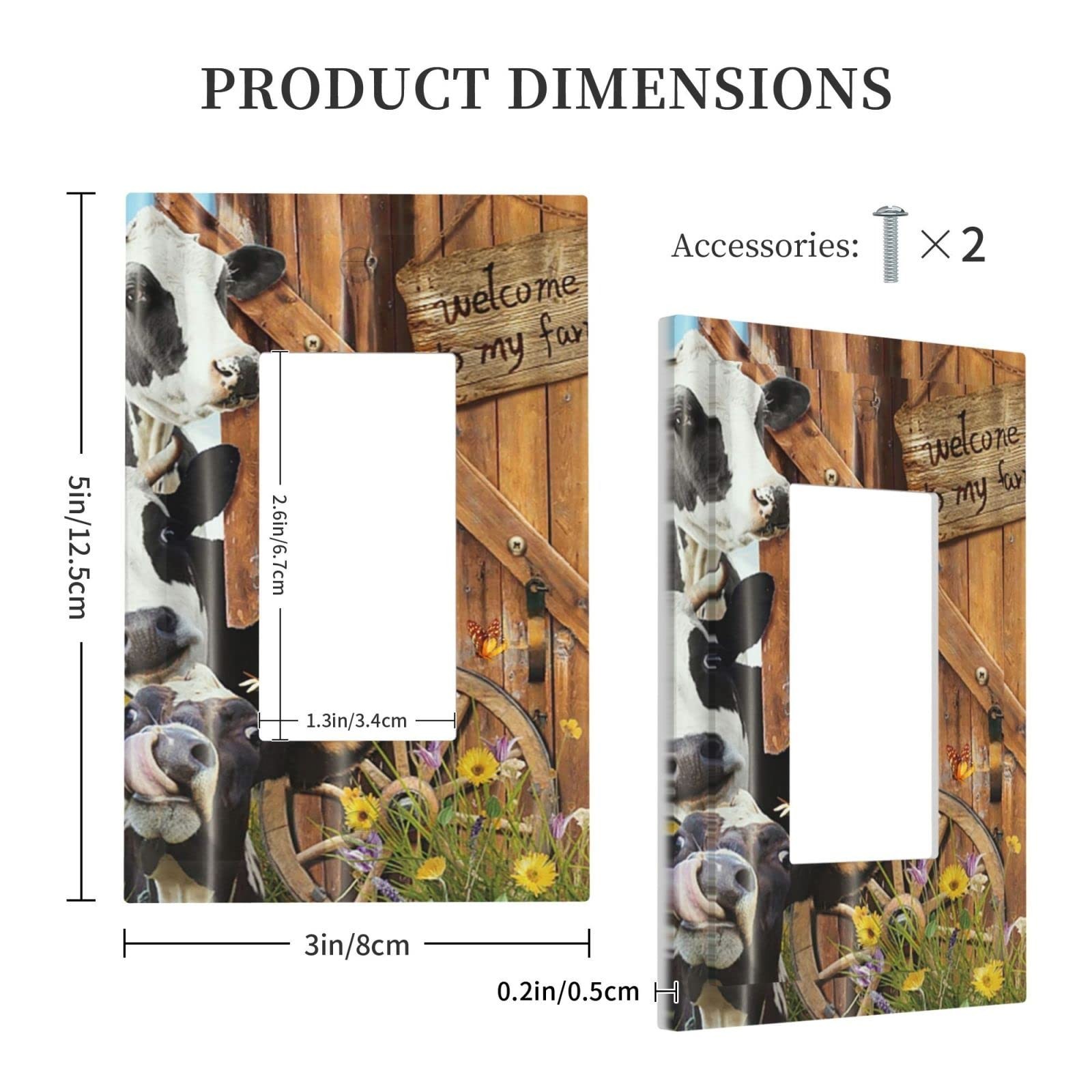 Decorative Switch Plate Covers Farm Cow Farmhouse Barn Door Rustic Vintage Wo...