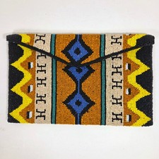 Azteca Hand Beaded Clutch Envelope Handbag Evening Bag Magnetic Closure 10