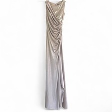 ADRIANNA PAPELL Sequin Draped Formal Gown Long Ethereal Maxi Dress Champagne | 6