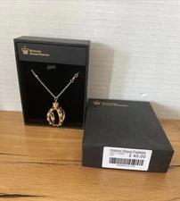 Historic Royal Palaces Long Necklace 3D Crown Pendant Gold Tone Rhinestones NEW