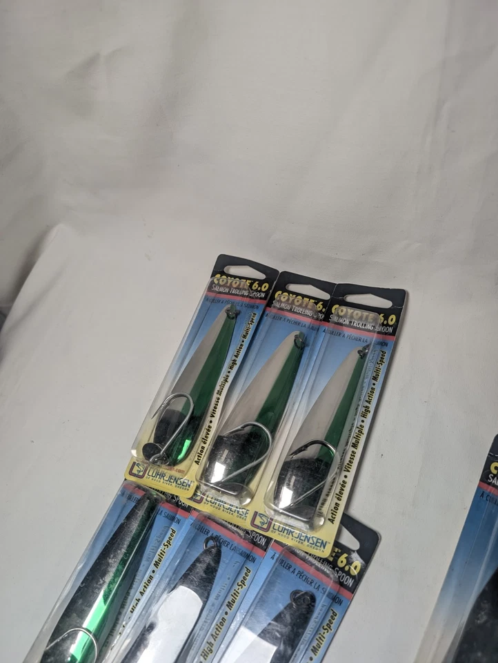 Lot of 7 Luhr-Jensen Coyote 6.0 Salmon Trolling Spoons NEON GREEN/NKL 4.5" - Image 4 of 4