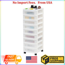 IRIS 9-Drawer Narrow Plastic Storage Drawer Cart with Organizer Top, White, NEW