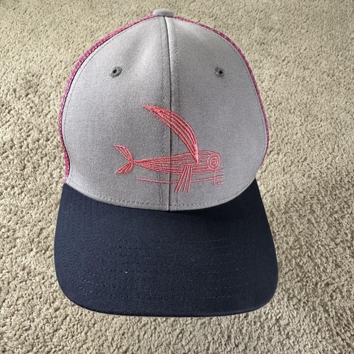 Patagonia Hat Cap Snap Back Gray Pink Mesh Trucker Flying Fish Embroidered Youth