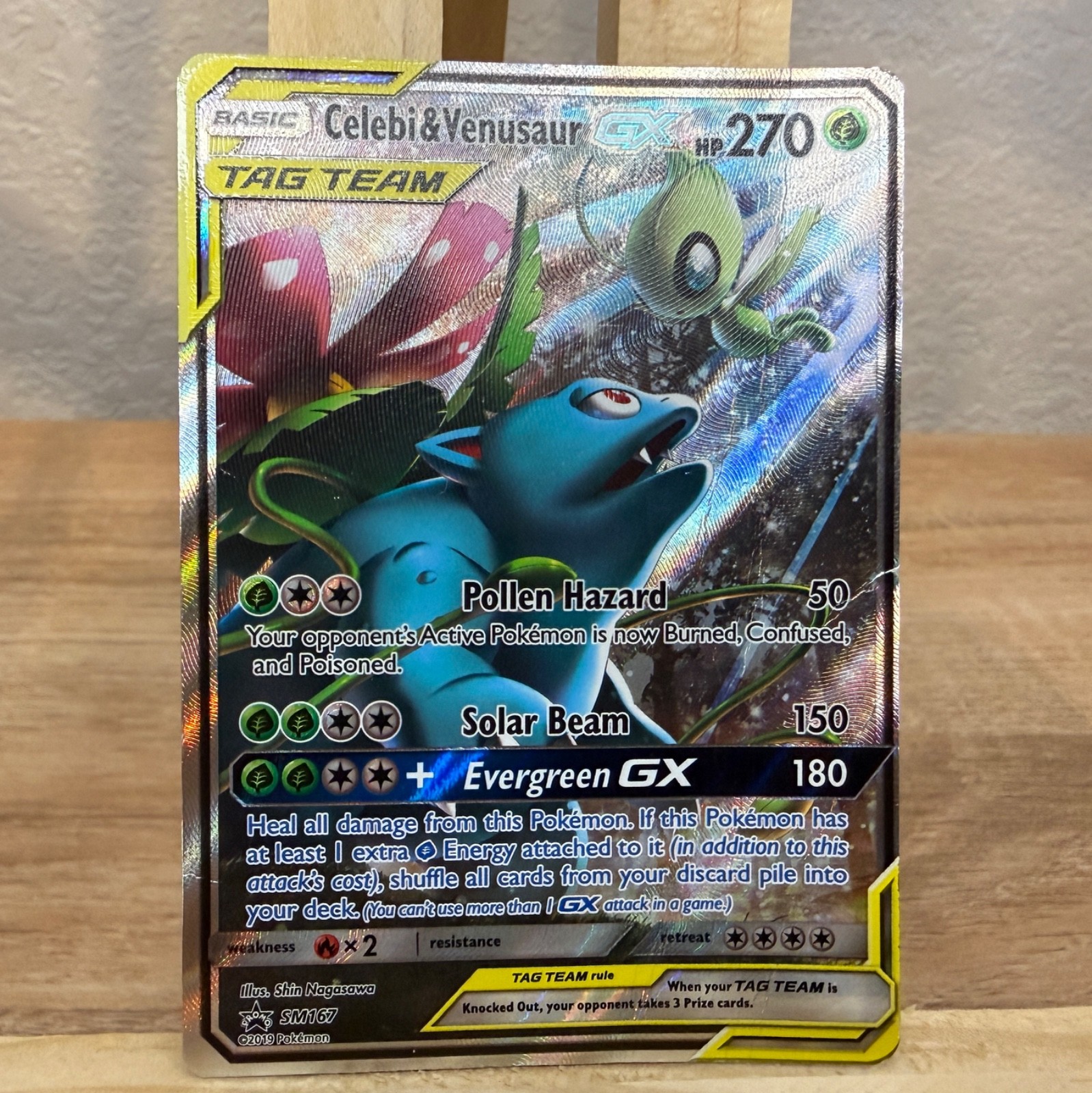 Pokémon TCG Sun and Moon Celebi & Venusaur GX SM167 Black Star Promo HP Damaged