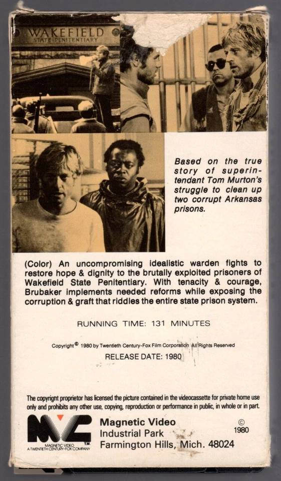 *MAGNETIC VIDEO* Brubaker (1980) ROBERT REDFORD Morgan Freeman Prison Reform VHS - Image 2 of 3