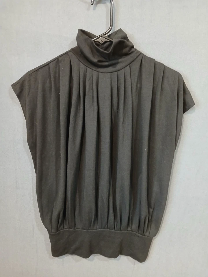 Necessary Objects Top 女式小号黑色复古高领打褶弹力美国 — 第 2/4 张图片