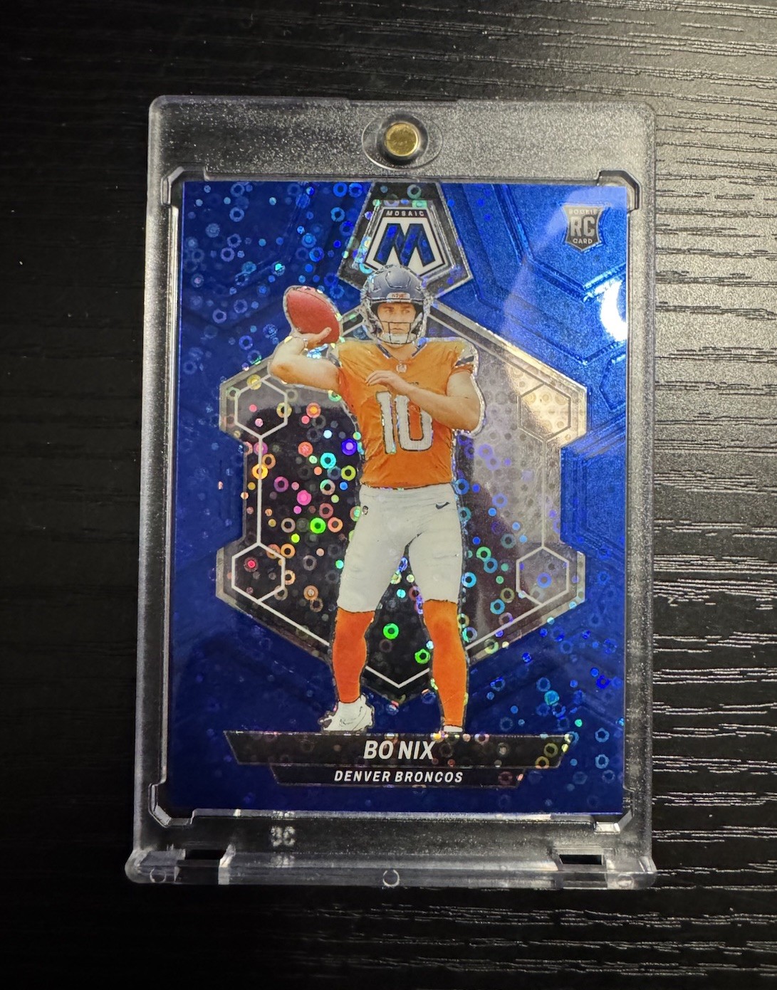 2024 Panini Mosaic Bo Nix #312 No Huddle Blue Mosaic Prizm /75 (RC) Broncos
